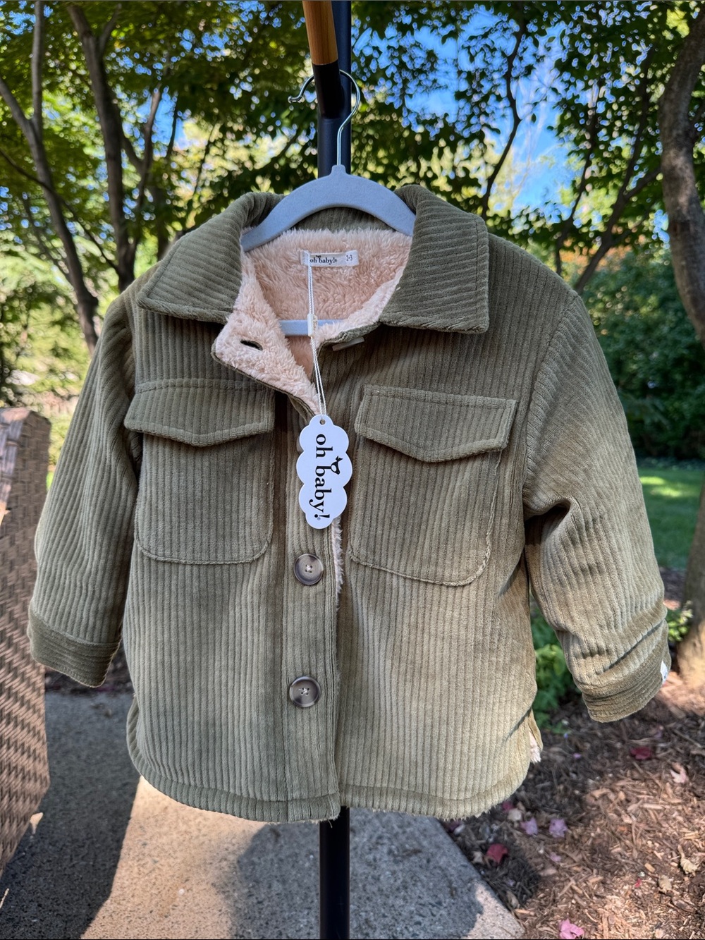 Oh Baby! Olive Corduroy Sherpa-Lined Kids Jacket